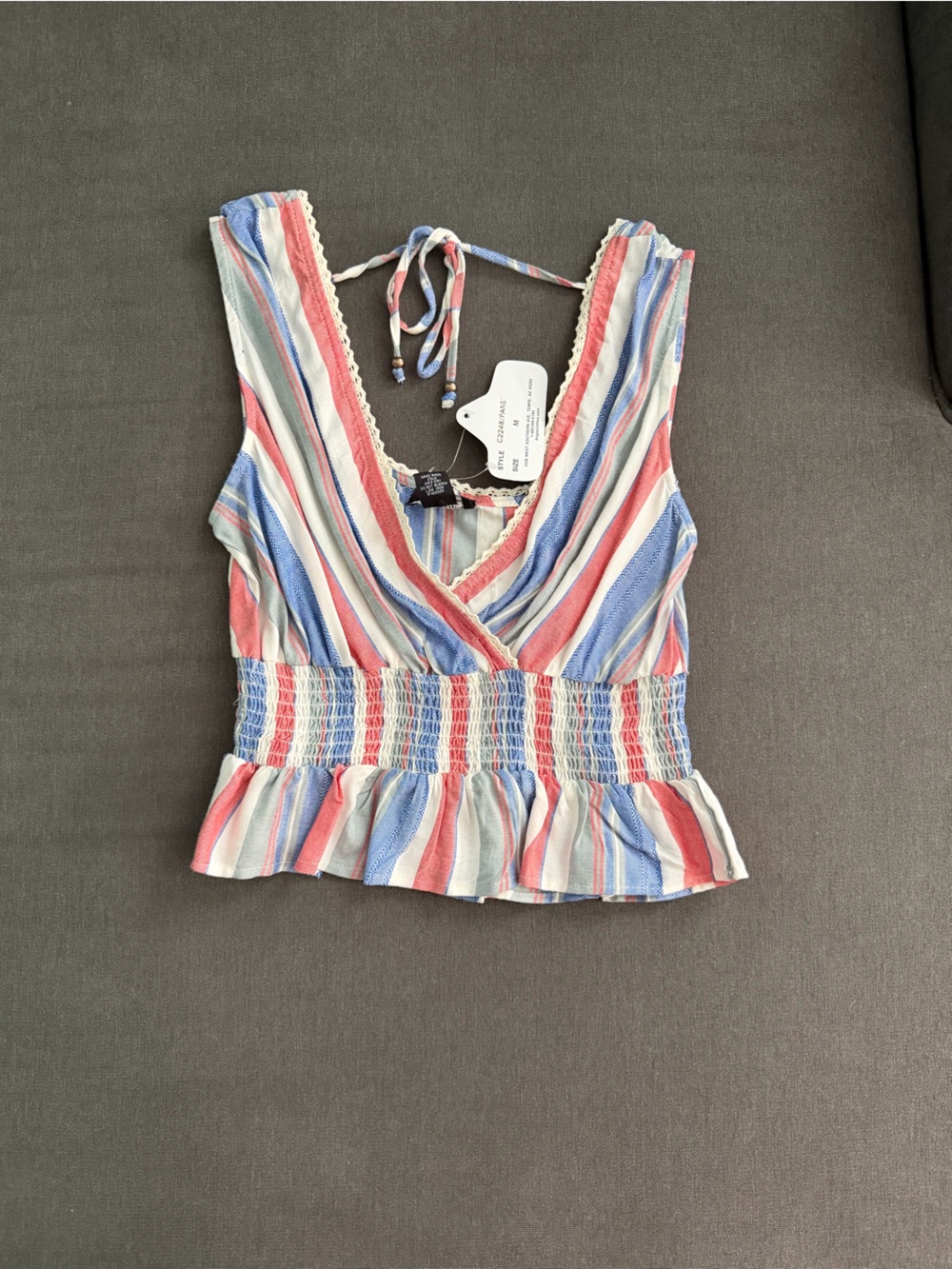 Angie Multicolor Striped Smocked Peplum Tank Top